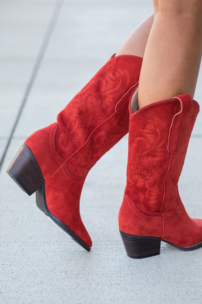 Merle Brick Red Suede Cowboy Boot | Pink Lily