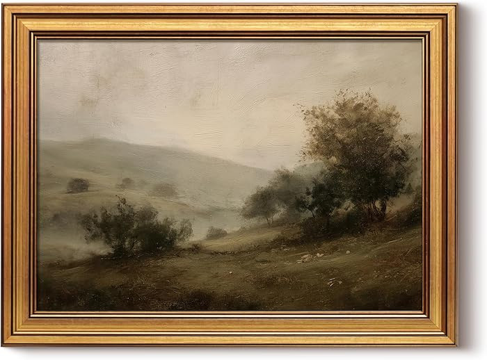 HUARCEY Framed Canvas Wall Art Vintage Decor, Quiet Mountains Picture Decor, Rustic Vintage Neutr... | Amazon (US)