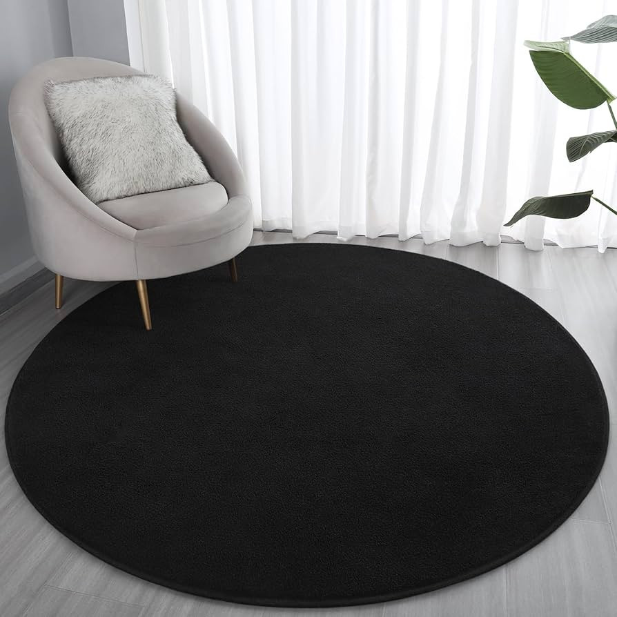 Lascpt Round Rug for Bedroom 6x6, Black Circle Rug for Living Room Super Soft Thicken Memory Foam... | Amazon (US)