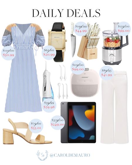 Don't miss out on today's deals which include a blue midi dress, a kitchen knife set, a dental flosser, raffia sandals, an ipad, and more!
#onsalenow #homeessentials #springfashion #techfinds

#LTKSeasonal #LTKstyletip #LTKshoecrush