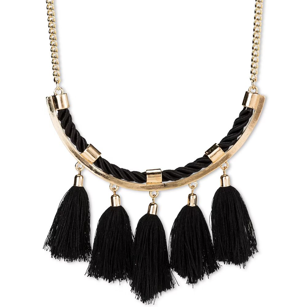 Women's Hudson Moon Statement Necklace with Rope and Tassels - Gold/Black | Target