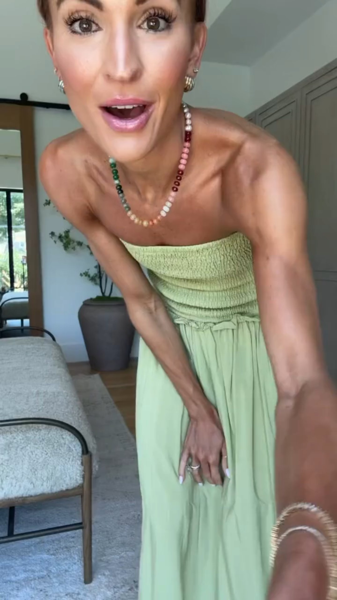 stunning green maxi dress + my fave beaded necklace from amazon! 🩷