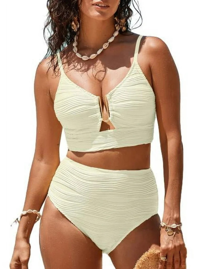 Eytino Bathing Suits for Women High Waisted Bikini Sets Tummy Control Cutout Swimming Suits Textu... | Walmart (US)
