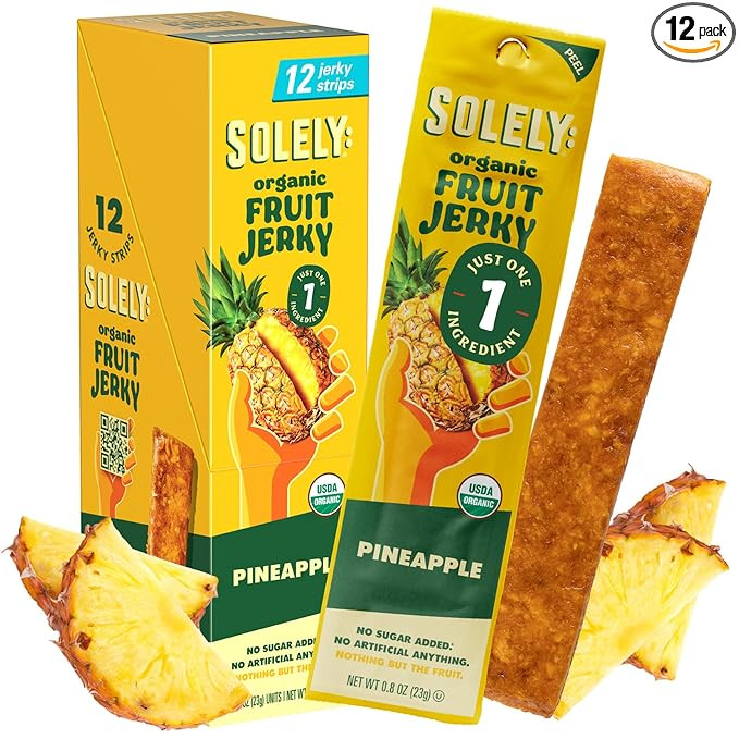SOLELY - Organic Pineapple Fruit Jerky - 12 Individually Wrapped Fruit Strips - Fruit Leather Mad... | Amazon (US)