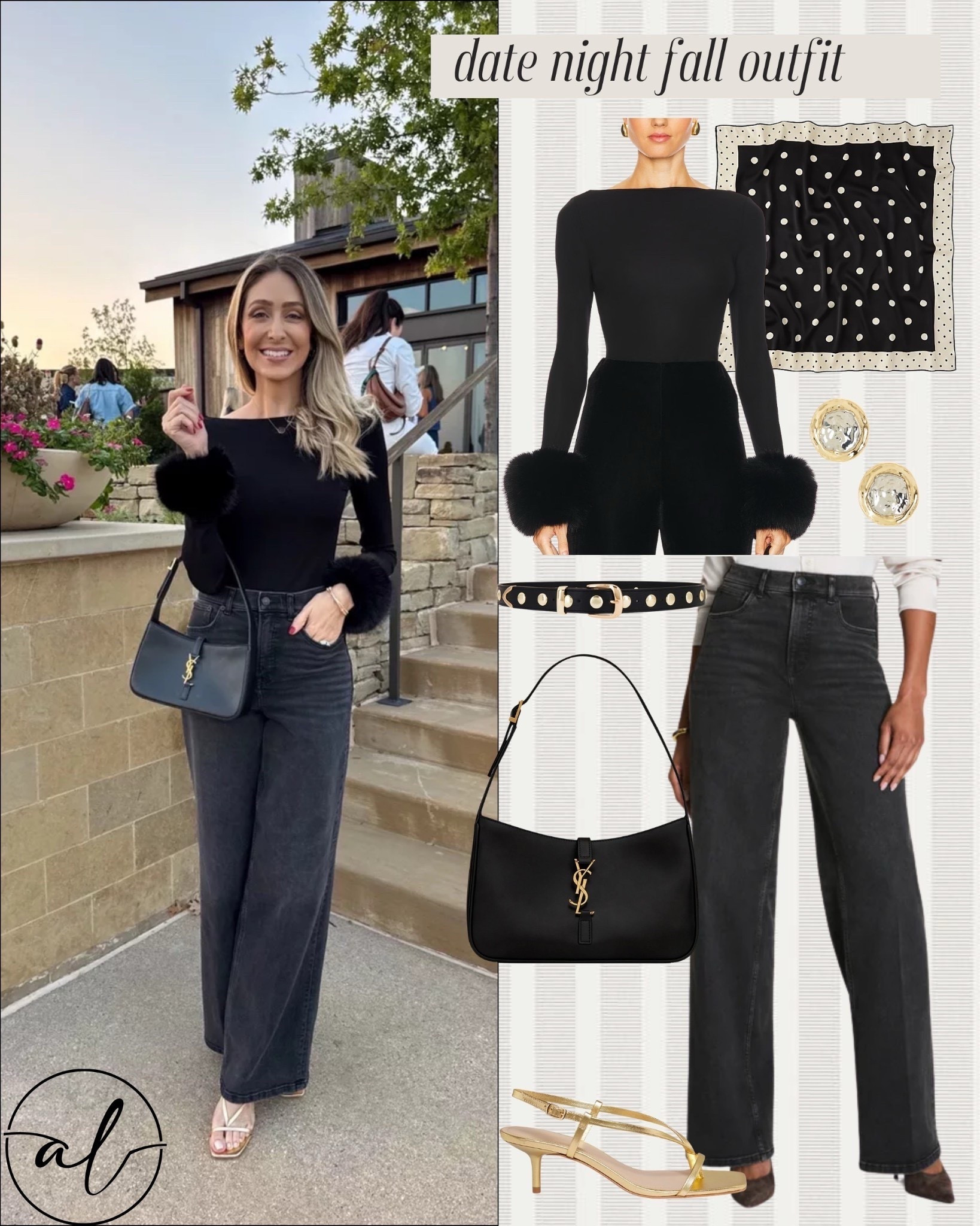 Date night fall outfit - casual chic and comfortable wide leg black jeans, fun top, and staple bag. Fits true to size, I’m wearing size small. Holiday outfits



#LTKU #LTKHoliday #LTKgrwm