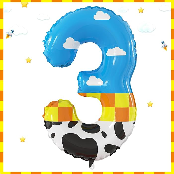 40 Inch Giant Toy Inspire Story Theme Number 3 Foil Balloons Large Number Balloons Blue Sky and W... | Amazon (US)