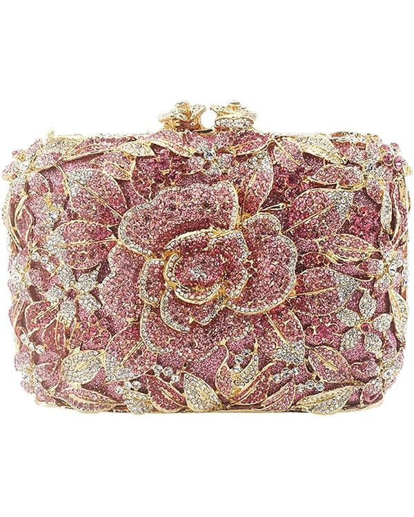 DJBM Vintage Women Floral Rhinestone Crystal Purse Rose Evening Clutch Diamond Evening Bags for P... | Amazon (US)