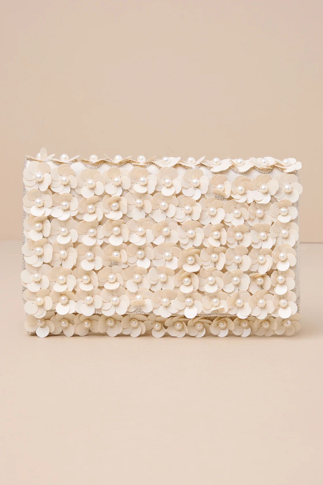 Sparking Perfection Ivory Floral Sequin Pearl Clutch | Lulus