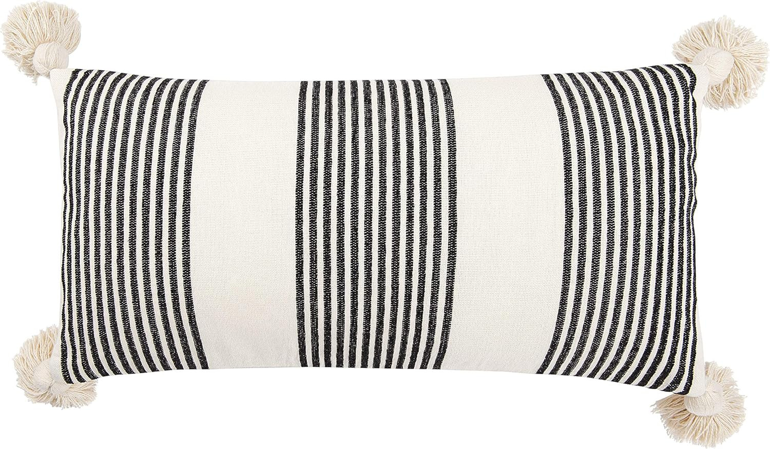 Creative Co-Op Cotton & Chenille Vertical Black Stripes, Tassels & Solid Cream Back Pillows, Pack... | Amazon (US)