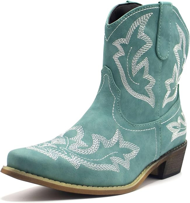 Cowboy Boots for Women Cowgirl Western Ankle Booties Pointed Toe Low Chunky Heel Embroidered Clas... | Amazon (US)