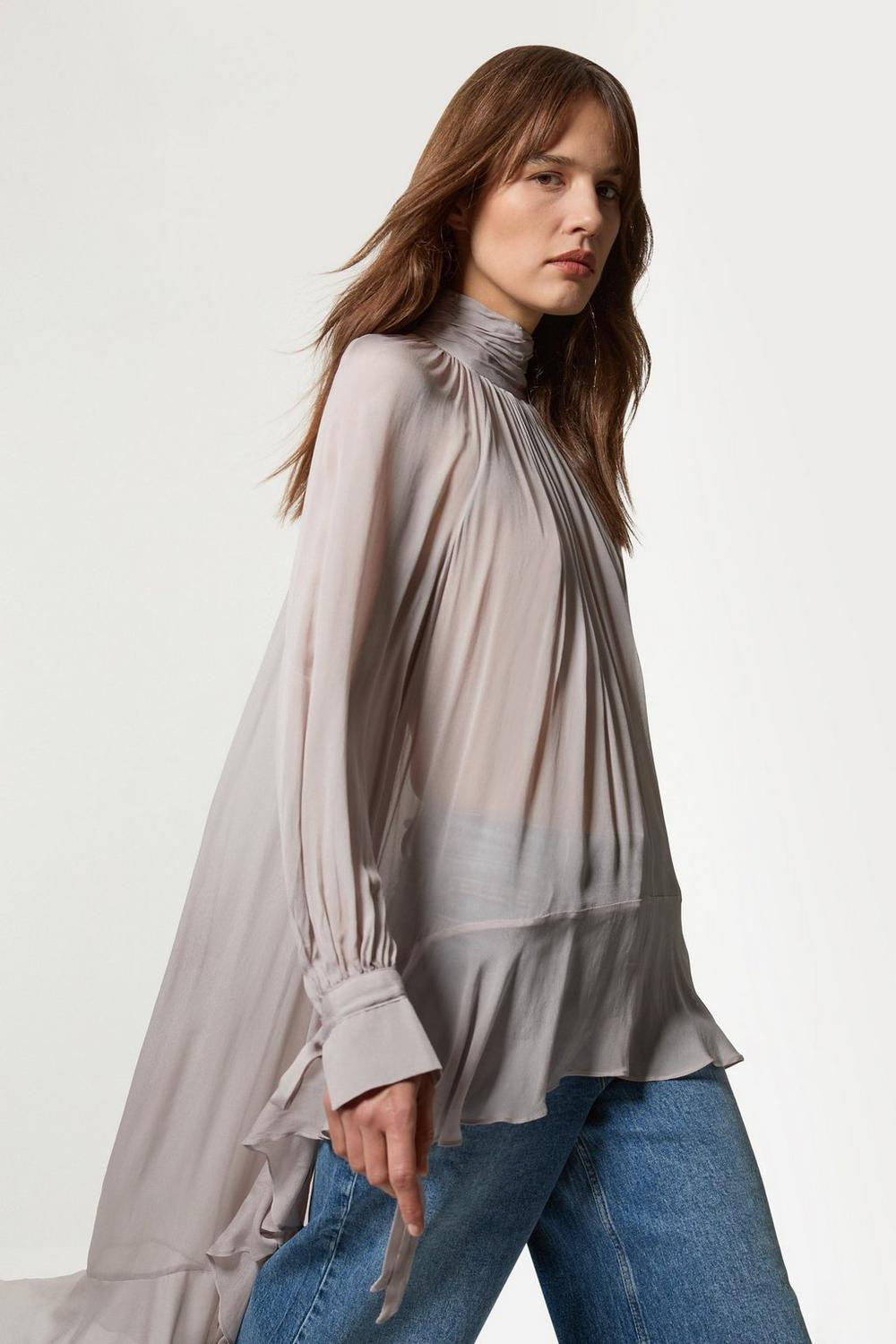 Viscose Georgette Drama Woven Maxi Blouse | Karen Millen UK + IE + DE + NL
