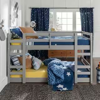 Walker Edison Furniture Company Solid Wood Traditional Low Twin Over Twin Bunk Bed - Grey-HDWJRTO... | The Home Depot