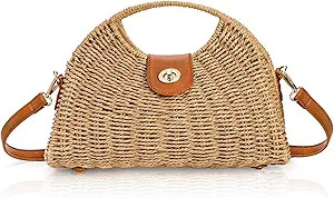 Straw Crossbody Bag for Women, Handwoven Rattan Summer Beach Straw Purse with Handle, Detachable ... | Amazon (US)