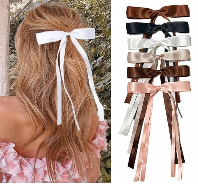 Cute Hair Accessories: Bow Hair Clips, Ribbon Barrettes with Long Tails and Tassels for Girls - 6... | Amazon (US)