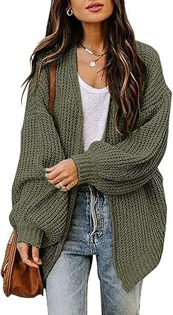 Jollycode Womens Open Front Cardigan Long Sleeve Oversized Sweaters Boyfriend Chunky Knit Outwear... | Amazon (US)