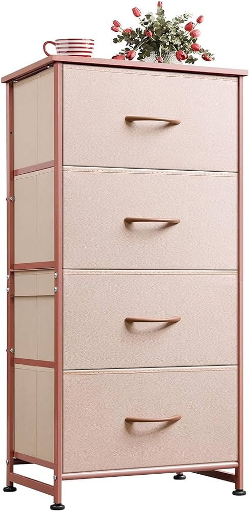 WLIVE 4 Drawers Dresser for Bedroom, Pink Rose Gold Fabric Clothes Storage Organizer Unit, Dresse... | Amazon (US)