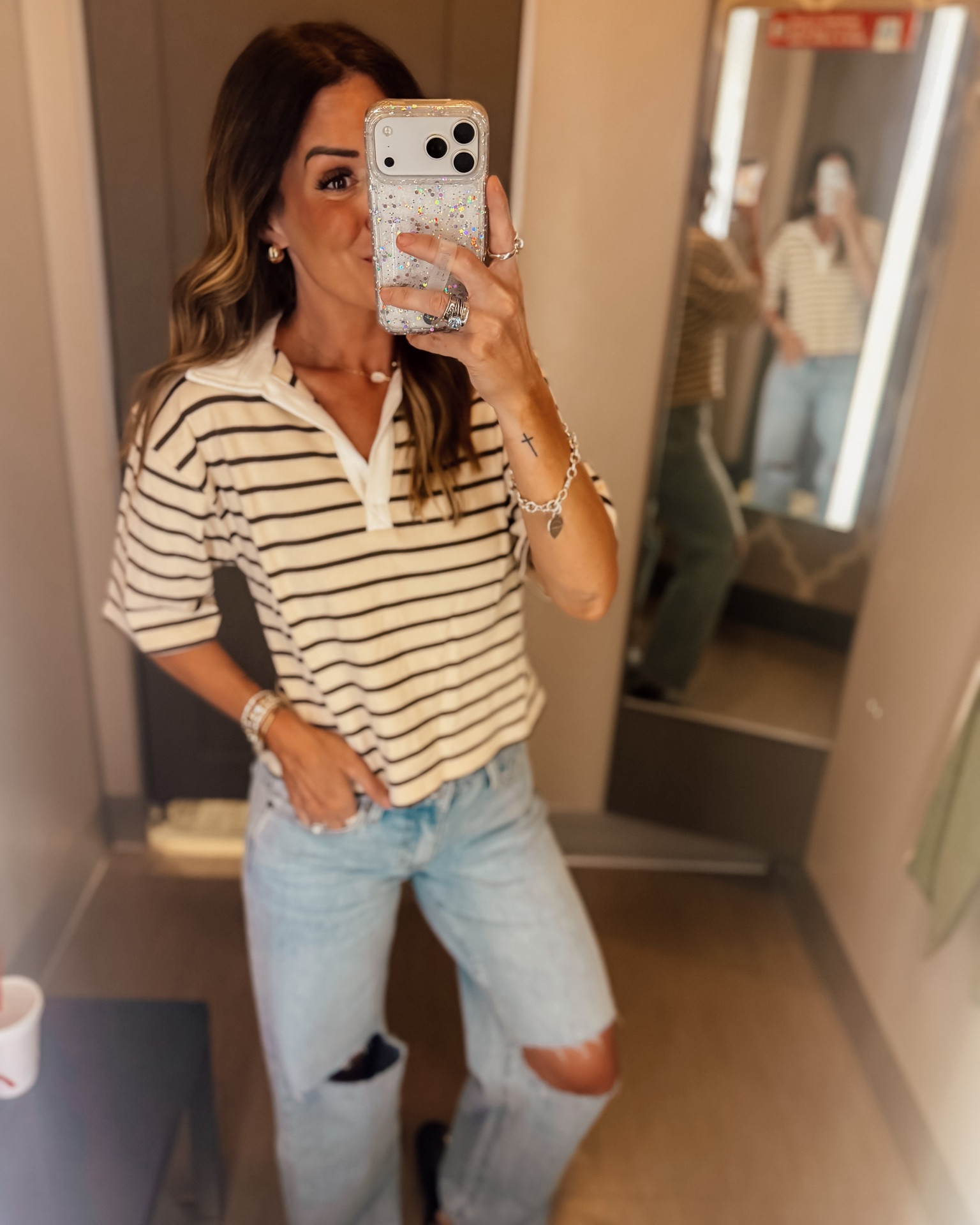 Wearing a small in these new Target striped tees and a XS in the lace tee! Ripped jeans are from Bohme, I did a 0 regular. Flare jeans are Target and did a 0 regular in those as well. I’m usually a 24x32” and 5”6 for reference.

#LTKootd #LTKdayinmylife #LTKgrwm
