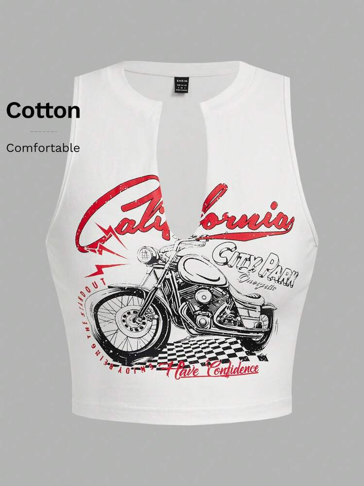 SHEIN Coolane Motorcycle Style Tank Top For Summer With Letter Print And Notched Collar California CITY PARK ENJOY BEING THE STAND OUT Have Confidence | SHEIN