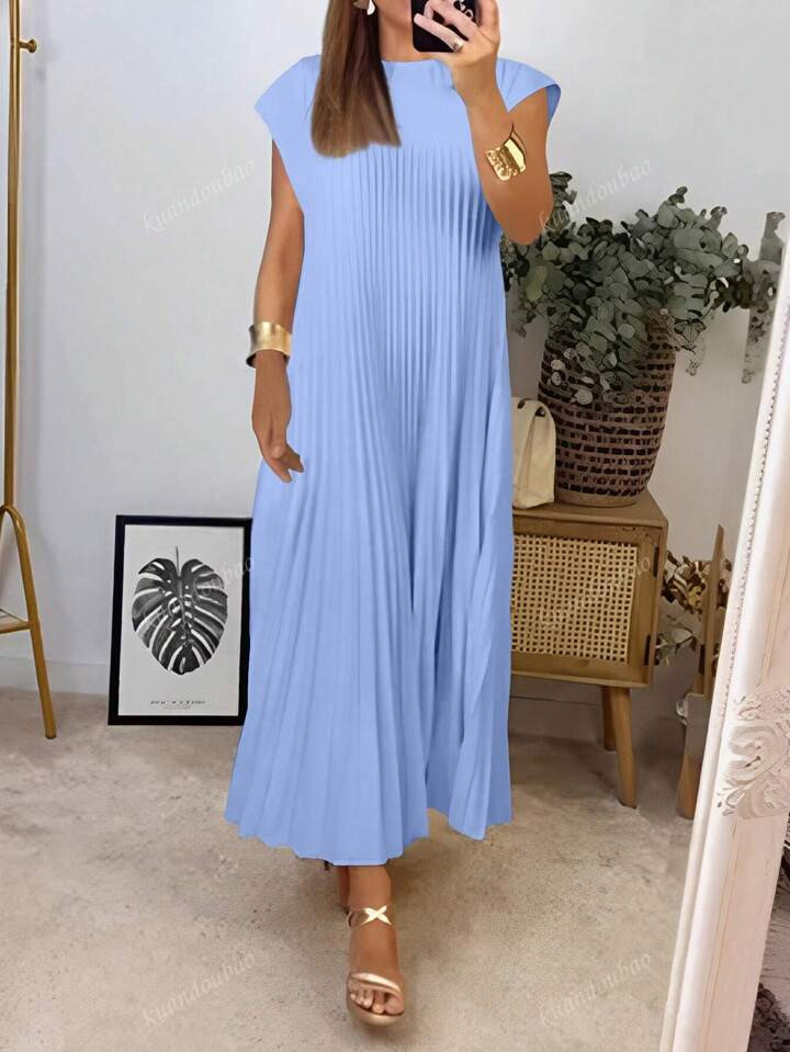 Women Elegant Simple Solid Color Pleated Dress | SHEIN