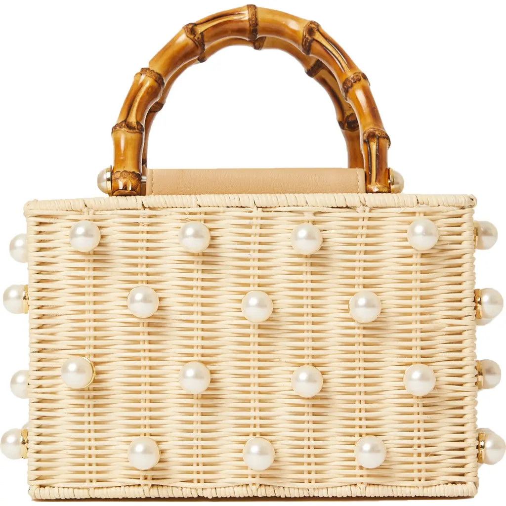 btb Los Angeles Chloe Imitation Pearl Rattan Bag in White Pearl at Nordstrom | Nordstrom