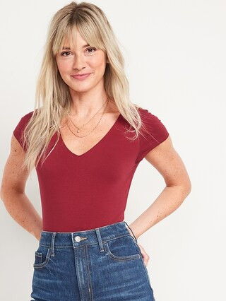 Fitted Short-Sleeve V-Neck Bodysuit for Women | Old Navy (US)