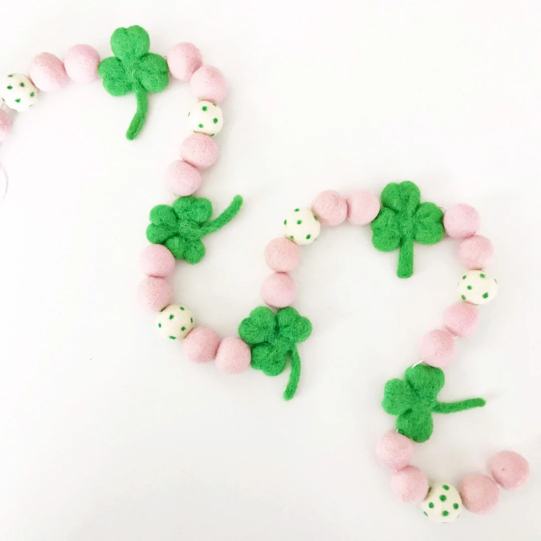 Pink and Green Shamrock Felt Ball Garland  St Patrick's - Etsy | Etsy (US)