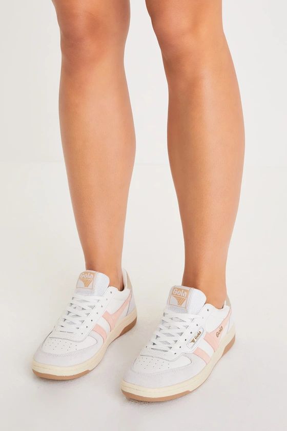 Hawk White and Pastel Pink Color Block Suede Sneakers | Lulus (US)