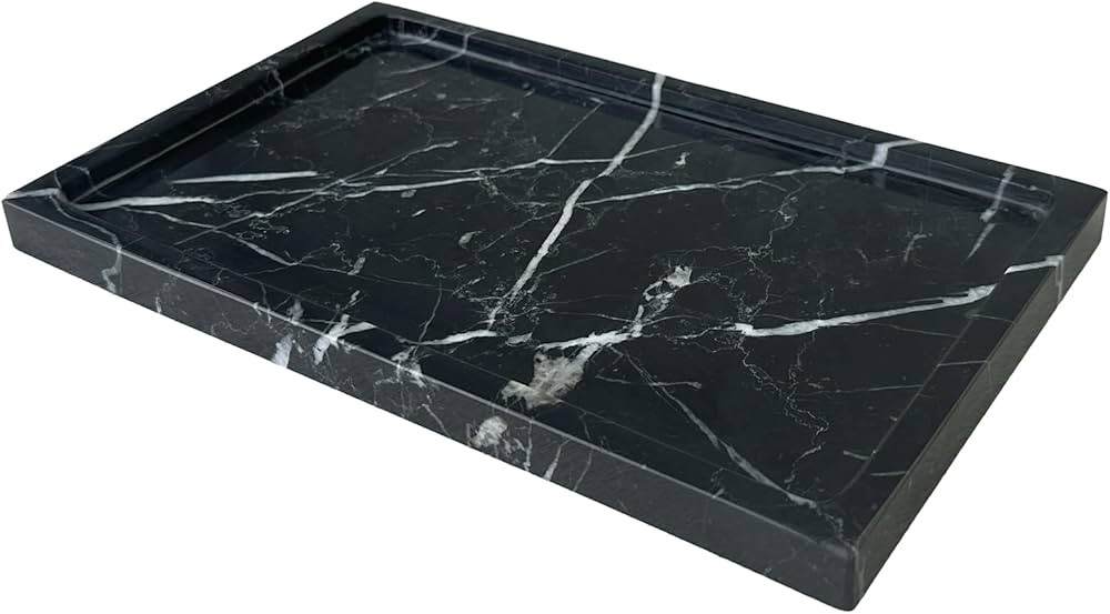 Natural Black Marble Vanity Tray, 9.8"x5.9" Genuine Marble Stone Tray for Bathroom/Kitchen/Dresse... | Amazon (US)