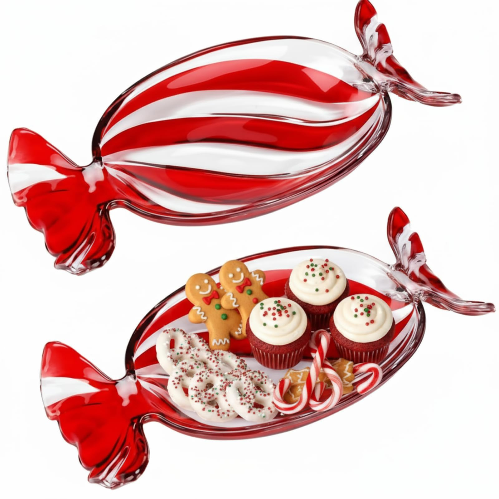 Uiifan 2 Pcs Christmas Peppermint Candy Tray Platter Crystal Glass Fruit Plates Serving Dessert P... | Amazon (US)