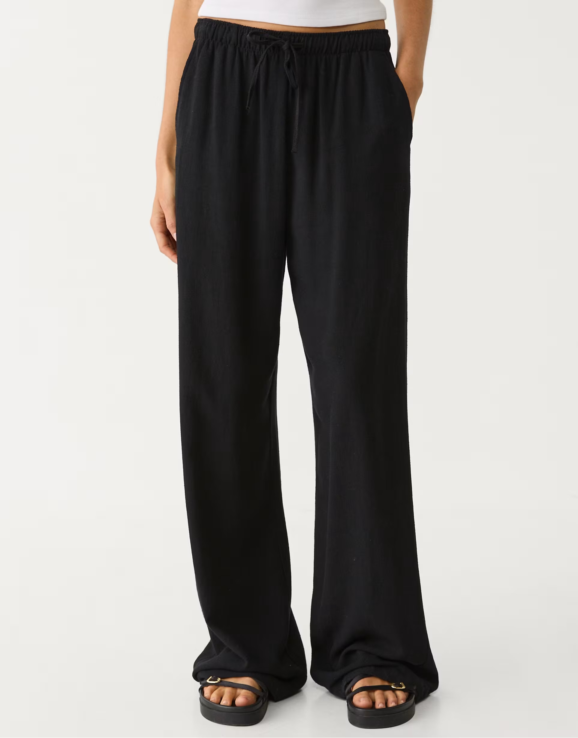 Stradivarius linen blend trousers in black | ASOS (Global)
