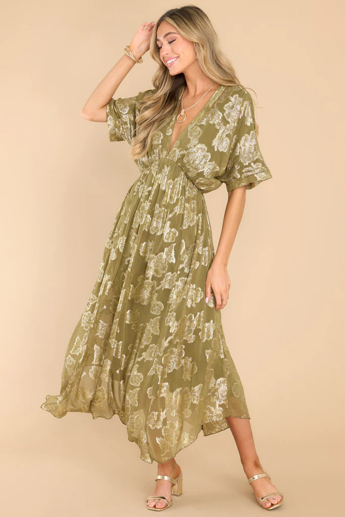 Look At Her Olive Green Floral Maxi Dress | Red Dress 