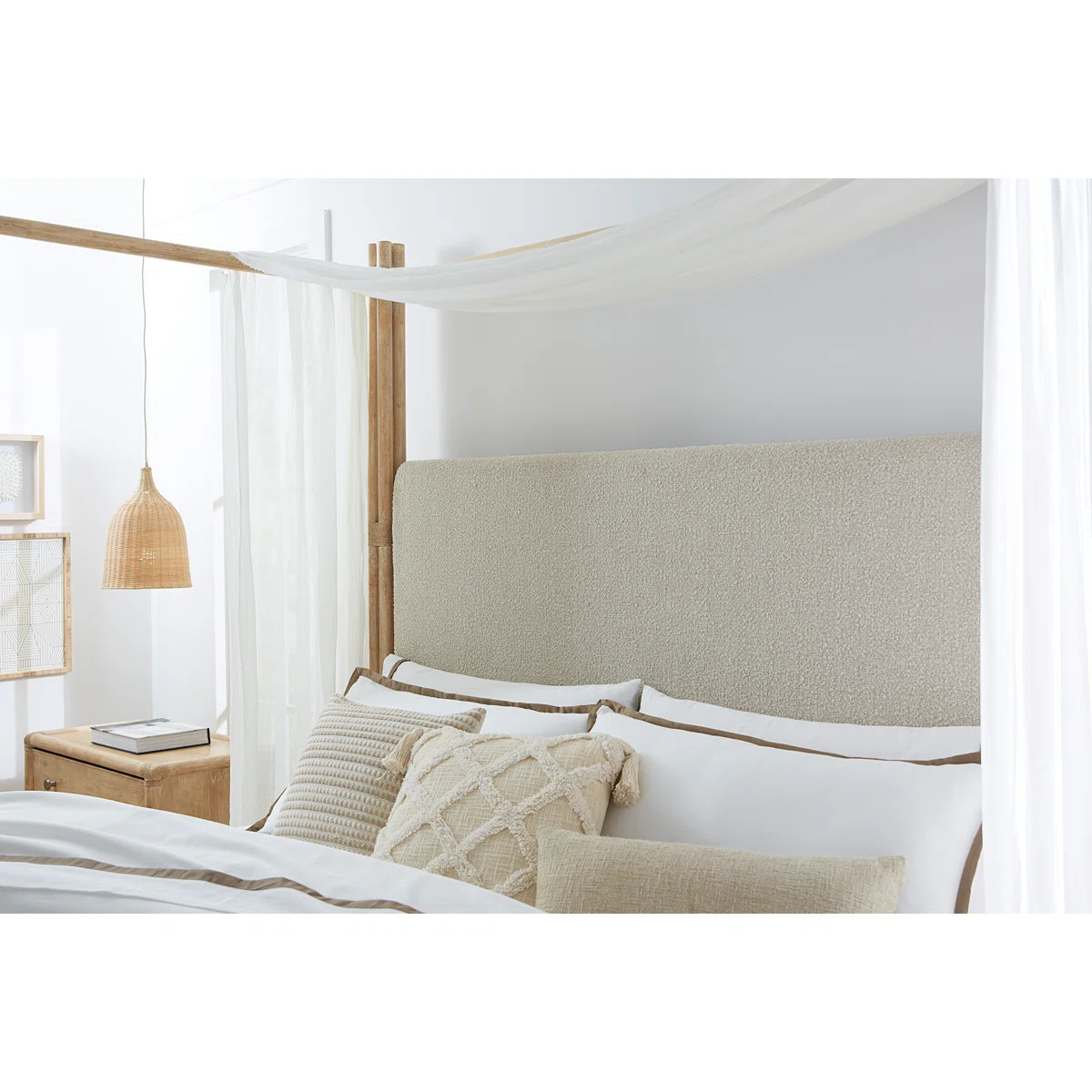 Retreat Pole Rattan King Upholstered Poster Bed withCanopy | Wayfair North America