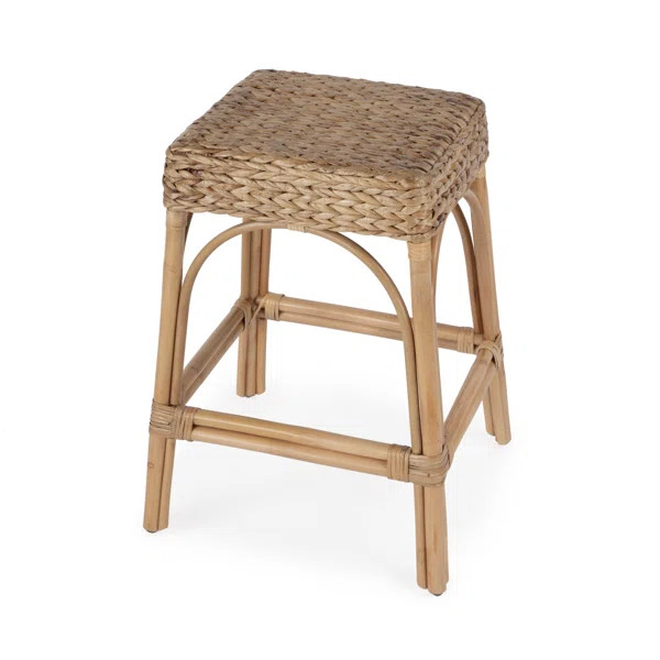 Robias 24.5"H Rectangular Rattan And Water Hyacinth Counter Stool | Perigold
