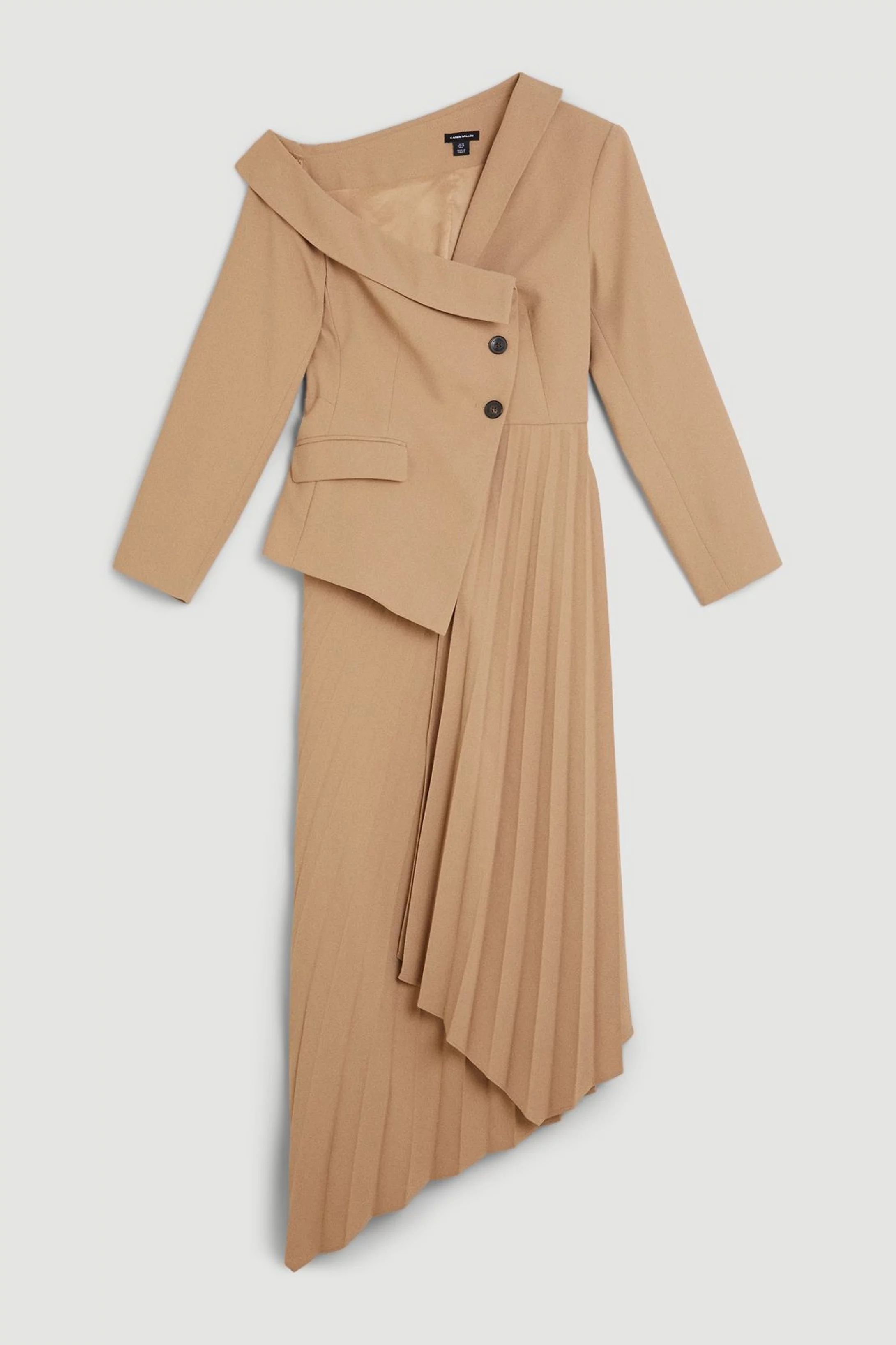 Tailored Crepe Asymmetric Pleated Midi Dress | Karen Millen US