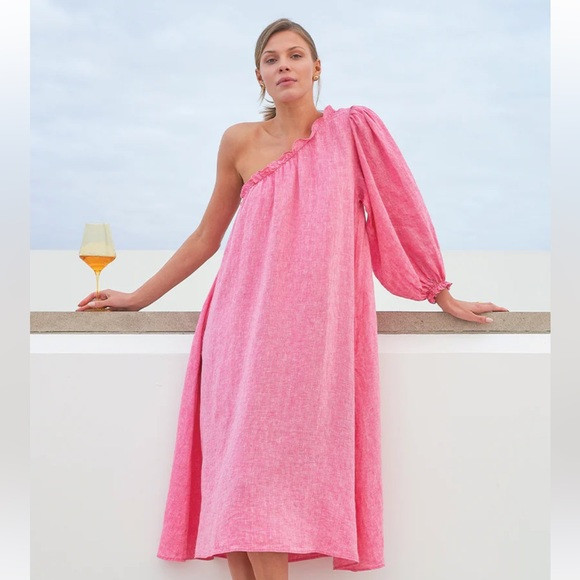 LAKE Pajamas Milly Midi Dress in Zinnia Linen Medium | Poshmark