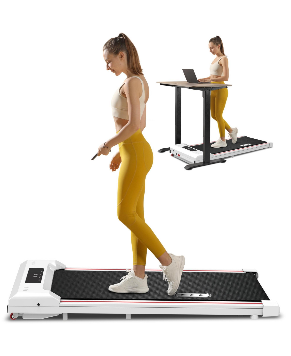 Redliro Walking Pad Under Desk Treadmill 265LBS 2.25HP Running Machine for Home Office - White | Macy's