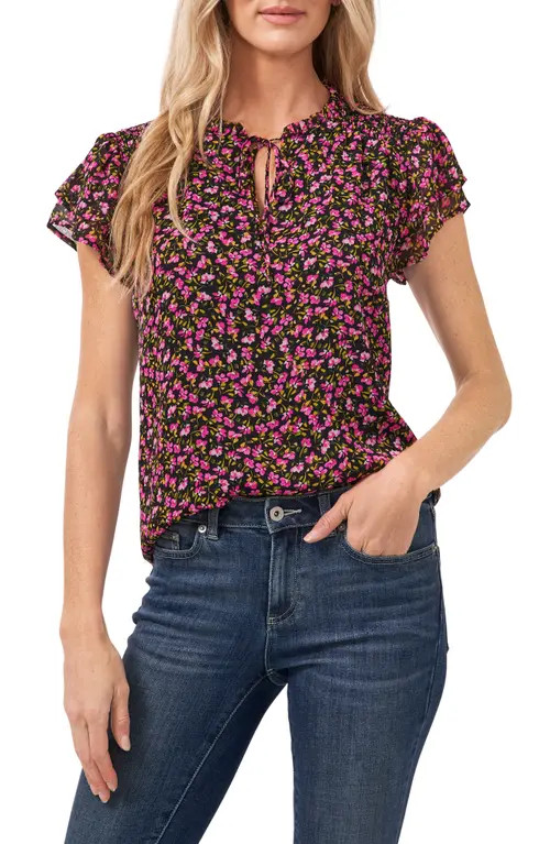 CeCe Flutter Sleeve Floral Print Top in Bella Ditsy at Nordstrom, Size X-Large | Nordstrom