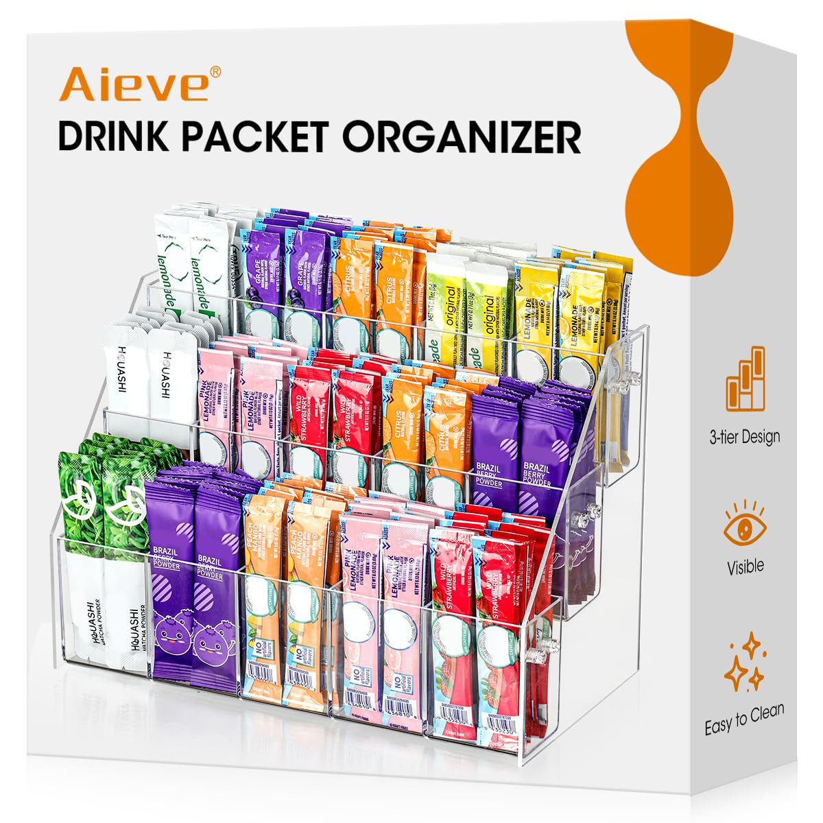 AIEVE Drink Packet Organizer with 15 Compartments, Water Packet Organizer for Water Flavor Drink ... | Amazon (US)