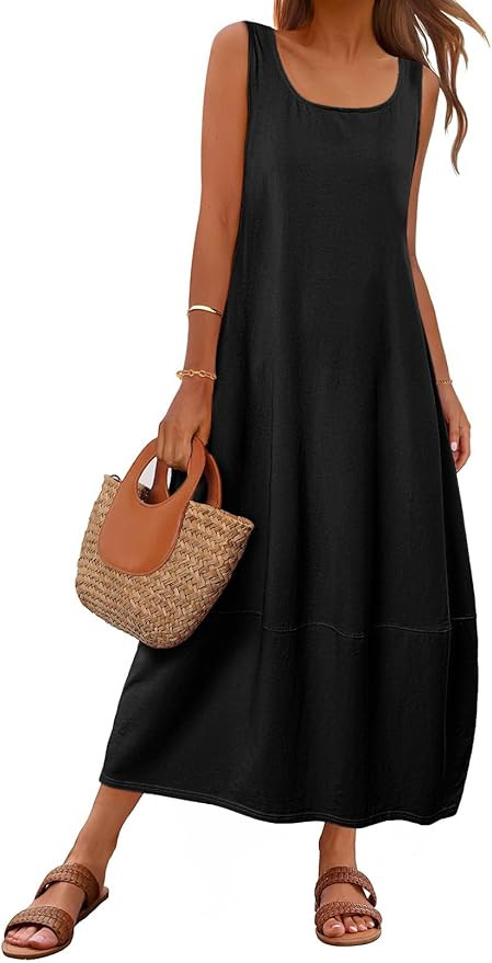 MEROKEETY Women's Casual Maxi Sundress 2025 Summer Beach Dress Scoop Neck Sleeveless Loose Tank D... | Amazon (US)
