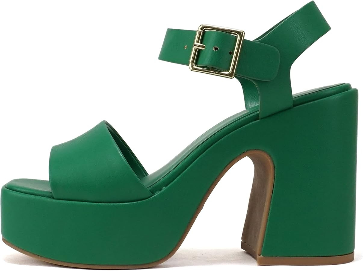 Soda Launch ~ Women Open Toe Ankle Strap Platform Chunky High Heeled Sandal | Amazon (US)