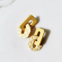 Yellow & Ivory Chain Link Checkerboard Dangle Earrings, Lightweight Handmade Polymer Clay Earrings | Etsy (US)