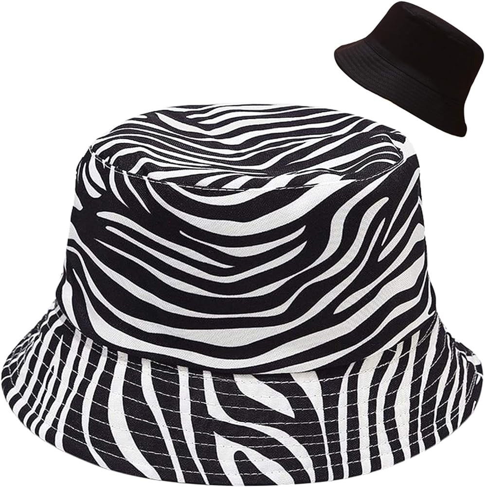 Malaxlx Cute Zebra Print Bucket Hat Beach Sun Hat Aesthetic Fishing Hat for Men Women Teens, Reve... | Amazon (US)