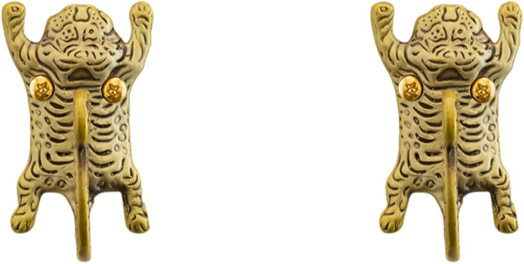 2 Pack Gold Brass Tiger Wall Hooks, Decorative Animal Design Hooks for Hanging Keys, Towels, Clot... | Amazon (US)