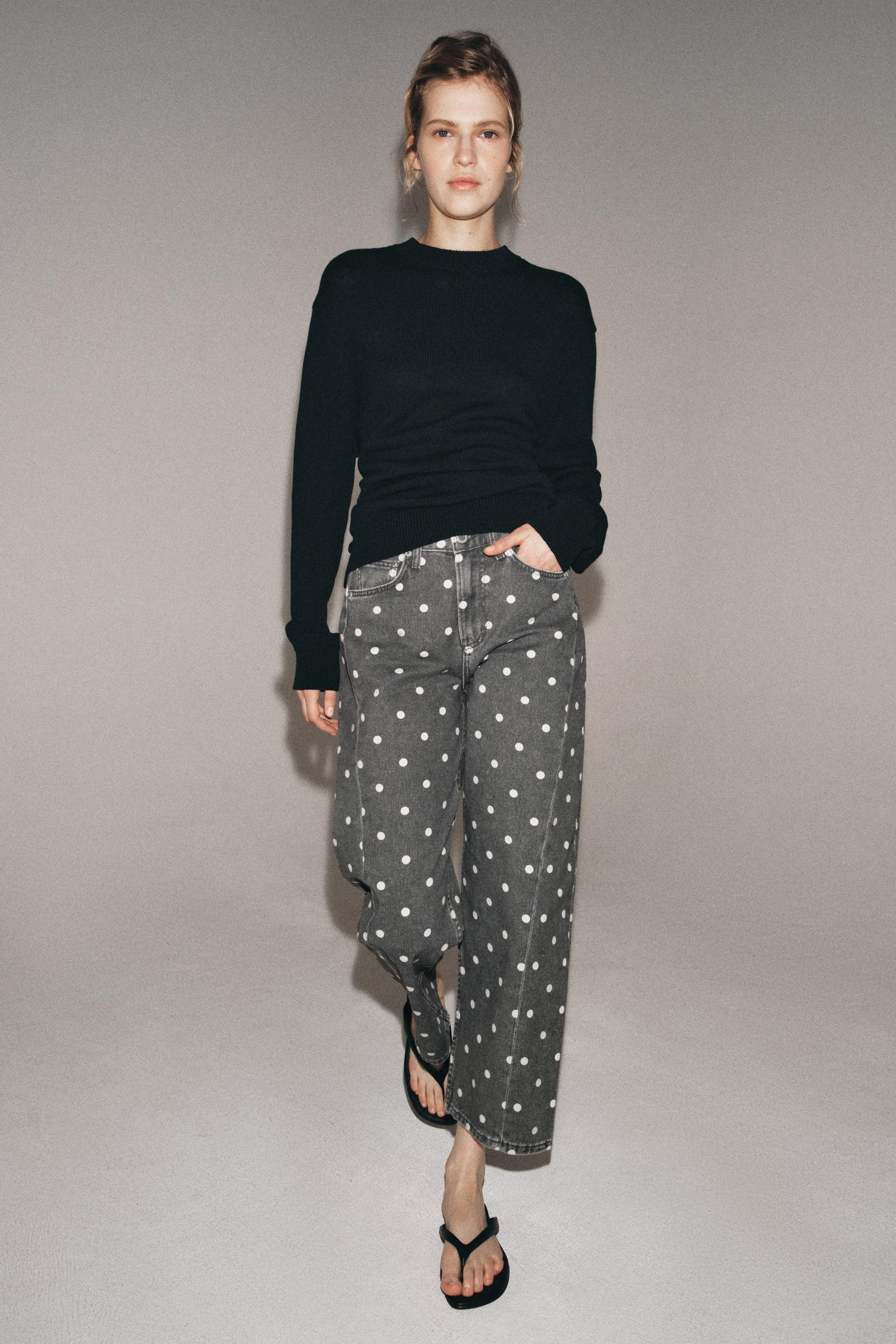 ZW COLLECTION MID-RISE POLKA DOT ANKLE RELAXED JEANS | Zara US