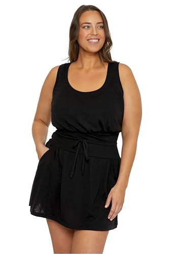 BECCA ETC. Beach Date - Women's Plus Size Scoop Neck Dress, Side Pockets, Casual, Beach Cover Ups for Women, Black, 3X | Amazon (US)