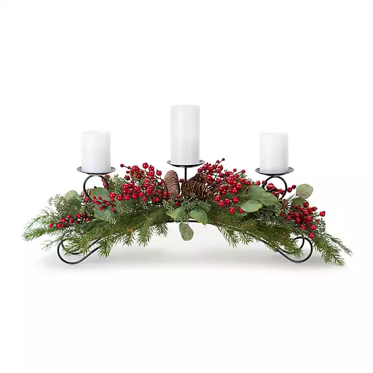 Berry and Eucalyptus Candle Holder Centerpiece | Kirkland's Home