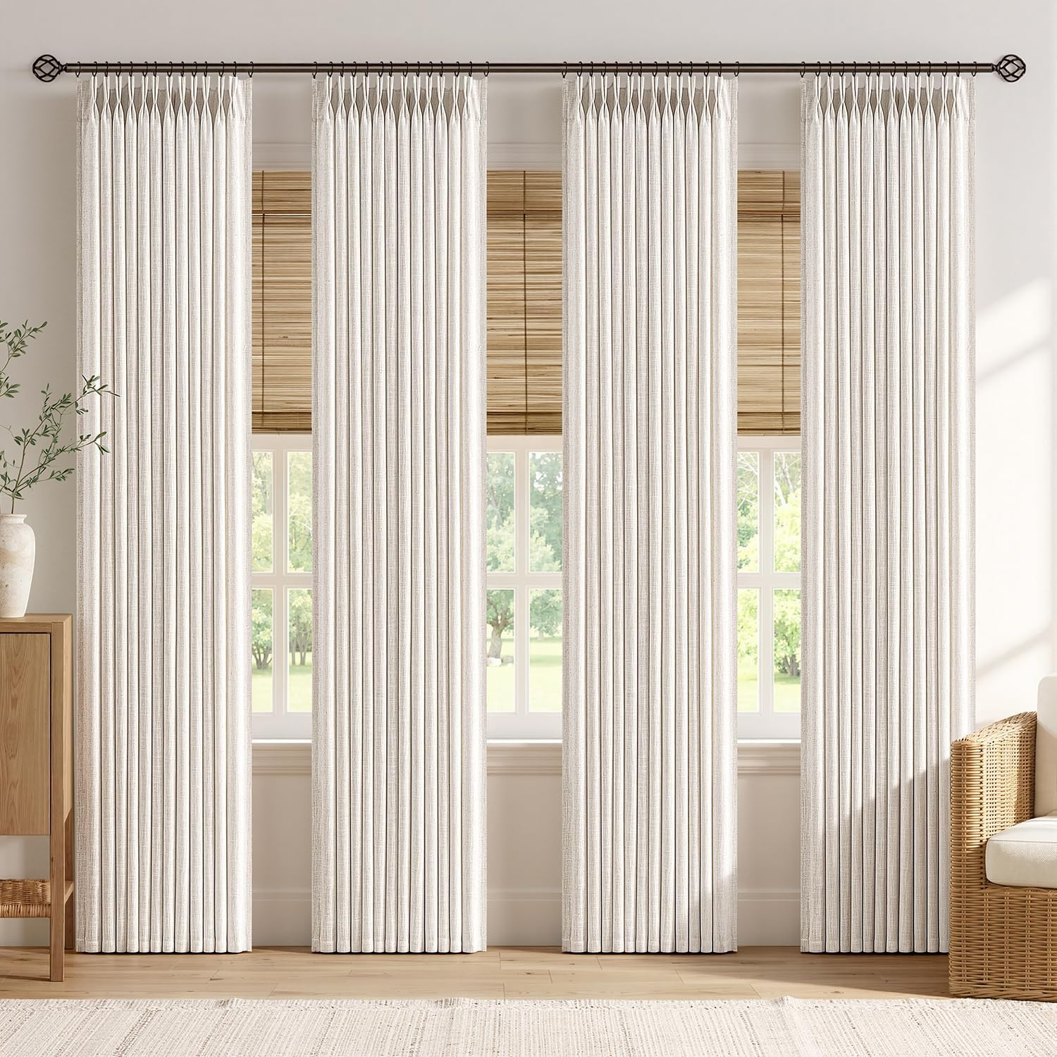 MIULEE 4 Panels Set Pinch Pleated Linen Curtains 96 Inch Long Natural | Amazon (US)
