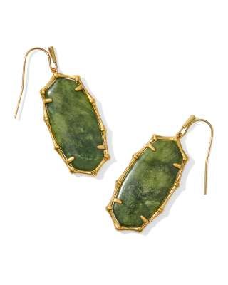 Elle Vintage Gold Bamboo Frame Drop Earrings in Sage Serpentine | Kendra Scott