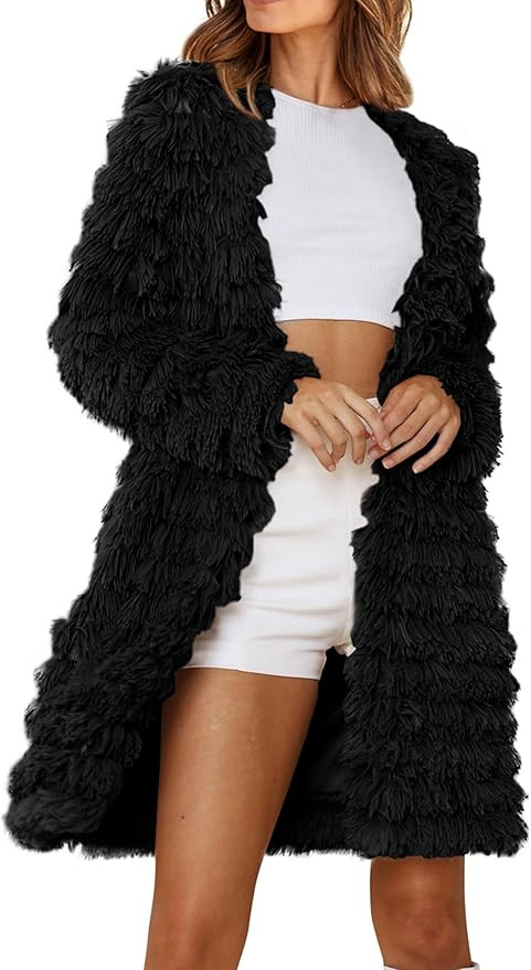 PRETTYGARDEN Women's 2023 Winter Faux Fur Jackets Fall Fashion Open Front Long Shaggy Coat Outerw... | Amazon (US)
