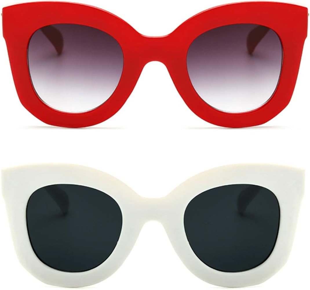 Freckles Mark Thick Fashion Butterfly Sunglasses for Women Trendy Round Cat Eye Sun Glasses | Amazon (US)